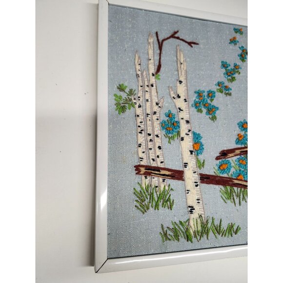 Birch Trees & Flowers Cross Stitch Art Framed 14.75x11.5" Needlepoint - Picture 3 of 10